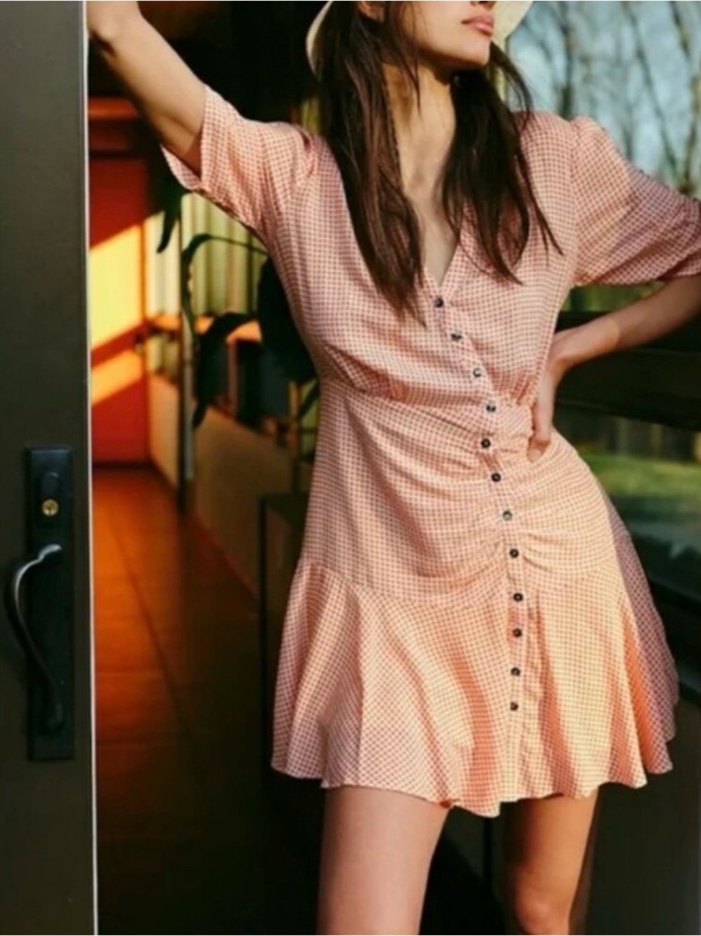 Free People Pippa Gingham Button-Front Dress